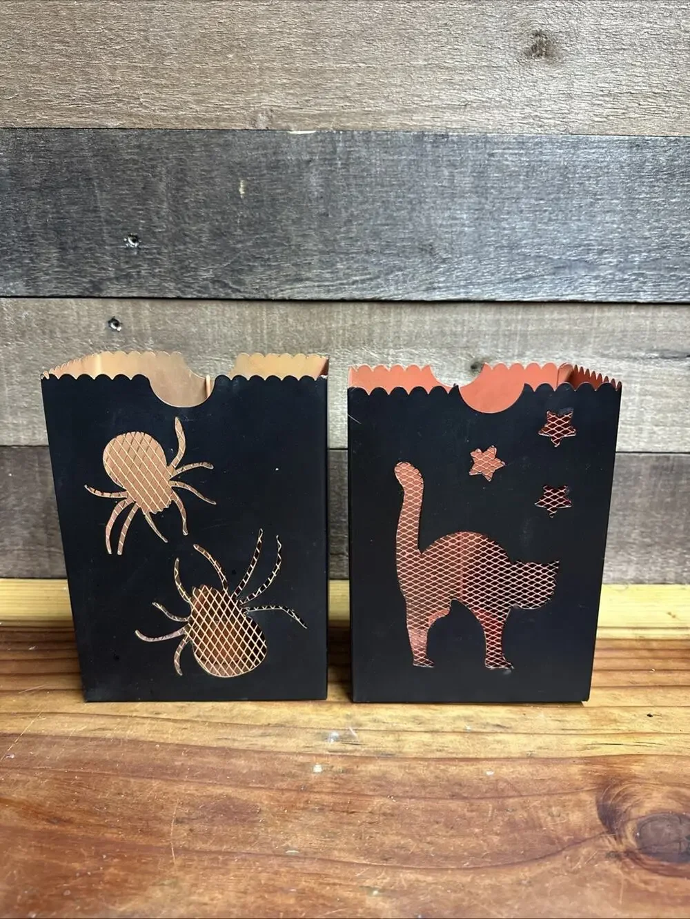 Dept 56 Halloween Metal Luminary Candle Holders Cat/spiders Set Of 2